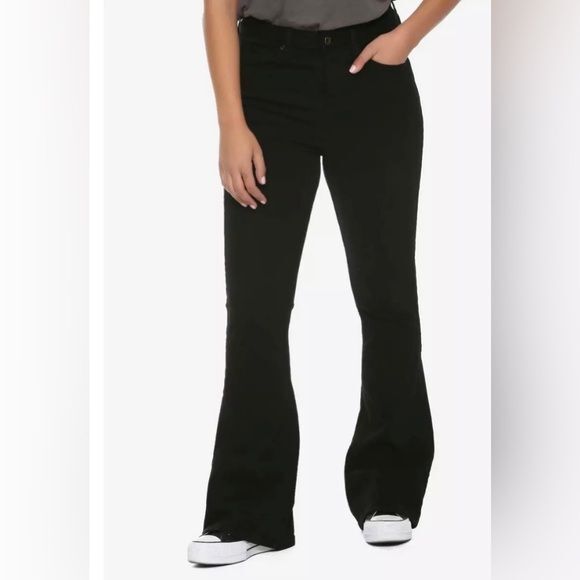 NWT HT Denim Flared Bell Bottom Jeans Size 19 Black Hi-Rise Grunge Y2K Urban - Picture 2 of 16